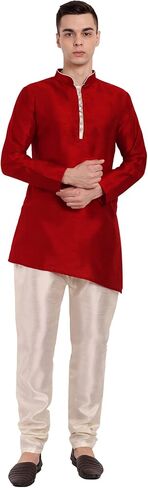 SKAVIJ Men Art Silk Cross Cut Ethnic Kurta Pajama Indian Clothing Traditional Suit Dress Set in Saudi Arabia