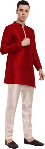 SKAVIJ Men Art Silk Cross Cut Ethnic Kurta Pajama Indian Clothing Traditional Suit Dress Set in Saudi Arabia