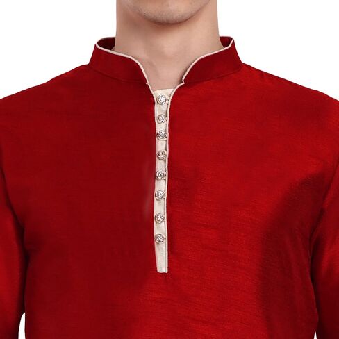 SKAVIJ Men Art Silk Cross Cut Ethnic Kurta Pajama Indian Clothing Traditional Suit Dress Set in Saudi Arabia