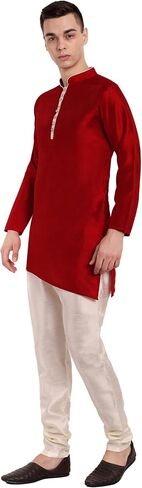 SKAVIJ Men Art Silk Cross Cut Ethnic Kurta Pajama Indian Clothing Traditional Suit Dress Set in Saudi Arabia
