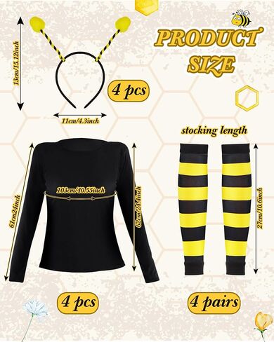 Ramede 4 Set Halloween Bee Costume Set Cute Bee Outfit with Wings, Fuzzy Leg Warmers and Head Piece for Women Halloween Groups Costume Family Costume in Saudi Arabia
