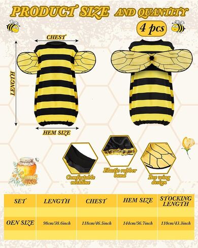 Ramede 4 Set Halloween Bee Costume Set Cute Bee Outfit with Wings, Fuzzy Leg Warmers and Head Piece for Women Halloween Groups Costume Family Costume in Saudi Arabia