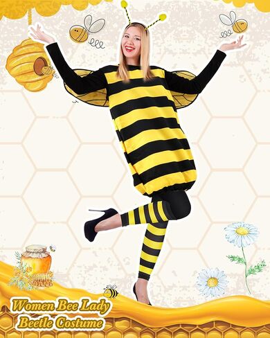 Ramede 4 Set Halloween Bee Costume Set Cute Bee Outfit with Wings, Fuzzy Leg Warmers and Head Piece for Women Halloween Groups Costume Family Costume in Saudi Arabia
