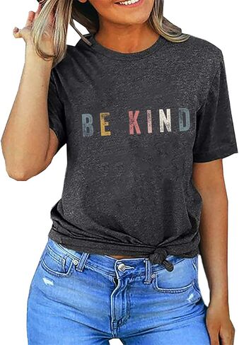 تي شيرت نسائي بأكمام قصيرة من نوع Be Kindness، قمصان ملهمة برسومات ملهمة، قمصان مدرسية بأقوال إيجابية in Kuwait