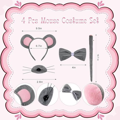 JieyueJewelry 5 قطع من إكسسوارات أزياء الفأر ومجموعة قبعة مريلة الشيف وعصابة رأس الفأر وذيل قبعة الشيف وجيب المطبخ للبالغين ومريلة قابلة للتعديل مع قبعة الجزار زي الخباز للأطفال الصغار والأطفال in Kuwait