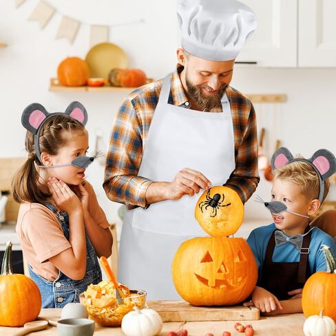 JieyueJewelry 5 قطع من إكسسوارات أزياء الفأر ومجموعة قبعة مريلة الشيف وعصابة رأس الفأر وذيل قبعة الشيف وجيب المطبخ للبالغين ومريلة قابلة للتعديل مع قبعة الجزار زي الخباز للأطفال الصغار والأطفال in Kuwait