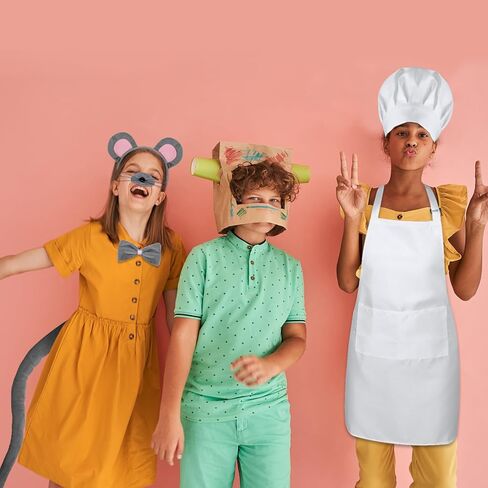 JieyueJewelry 5 قطع من إكسسوارات أزياء الفأر ومجموعة قبعة مريلة الشيف وعصابة رأس الفأر وذيل قبعة الشيف وجيب المطبخ للبالغين ومريلة قابلة للتعديل مع قبعة الجزار زي الخباز للأطفال الصغار والأطفال in Kuwait