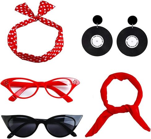 MIAIULIA 1950s طقم إكسسوارات نسائية وشاح أقراط عقال القط نظارات إطار أسود نظارات ملابس الحفلات مجموعة 5 قطع in Kuwait