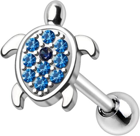 16GA 316L Stainless Steel Ocean Blue Crystal Sea Turtle Cartilage Barbell, Metal, cubic zirconia in Saudi Arabia