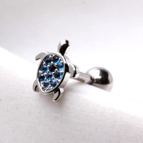 16GA 316L Stainless Steel Ocean Blue Crystal Sea Turtle Cartilage Barbell, Metal, cubic zirconia in Saudi Arabia