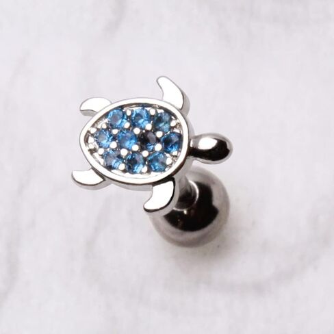 16GA 316L Stainless Steel Ocean Blue Crystal Sea Turtle Cartilage Barbell, Metal, cubic zirconia in Saudi Arabia