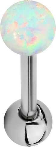 Forbidden Body Jewelry 14G 16mm (5/8 Inch) Resin Imitation Opal Ball Top Tongue Ring Barbell, 5mm End Balls in Saudi Arabia