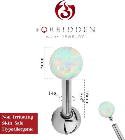 Forbidden Body Jewelry 14G 16mm (5/8 Inch) Resin Imitation Opal Ball Top Tongue Ring Barbell, 5mm End Balls in Saudi Arabia