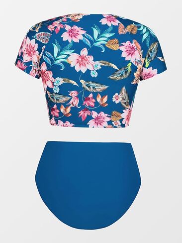 CUPSHE Women Swimsuit Two Piece Bikini Sets High Waisted Short Sleeve High Neck Zipper Front Bathing Suit in Saudi Arabia