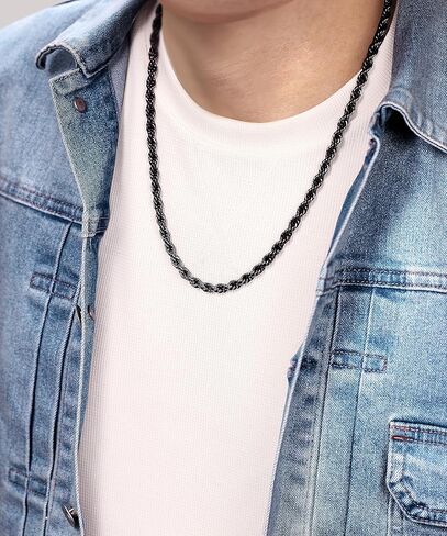 Metro Jewelry Stainless Steel Rope Chain Necklace with Black Ion Plating - 18 to 24 Inches Long - 6 mm Wide with Lobster Claw in Kuwait