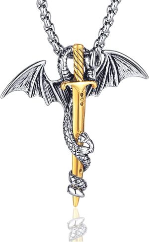 Fusamk Punk Animal Pendant Titanium Steel Sword Wing Dragon Necklace in Saudi Arabia
