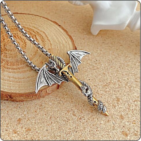 Fusamk Punk Animal Pendant Titanium Steel Sword Wing Dragon Necklace in Saudi Arabia