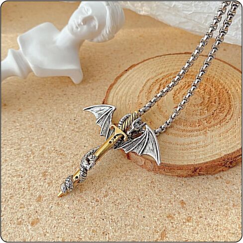 Fusamk Punk Animal Pendant Titanium Steel Sword Wing Dragon Necklace in Saudi Arabia
