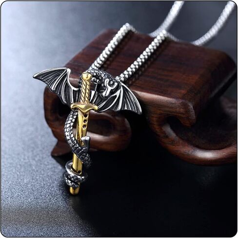 Fusamk Punk Animal Pendant Titanium Steel Sword Wing Dragon Necklace in Saudi Arabia