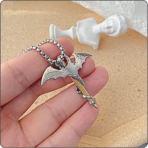 Fusamk Punk Animal Pendant Titanium Steel Sword Wing Dragon Necklace in Saudi Arabia