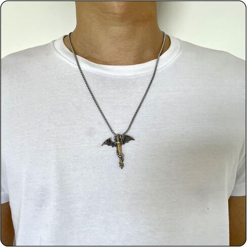 Fusamk Punk Animal Pendant Titanium Steel Sword Wing Dragon Necklace in Saudi Arabia