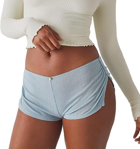 Women Cute Micro Pajamas Shorts Low Rise Side Slit Ruched Lounge Shorts Y2k Cute Sleep Pj Shorts Bottoms in Kuwait