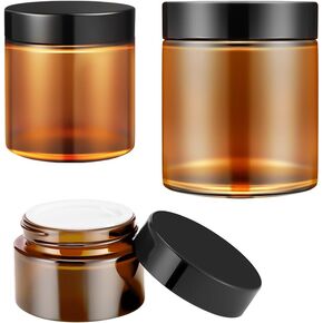 Amber Glass Jar with Lids, 4 oz, 2 oz and 1 oz Glass Jars with Lids & Stickers, Reusable Travel Containers for Creams, Lotion, Cosmetic - 3 pack in Kuwait