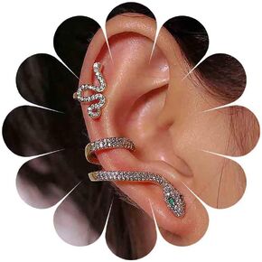 Andelaisi Boho Crystal Snake Ear Climber Earrings Vintage Snake Crawler Earrings Gold Snake Clip Wrap Earrings Minimalist Serpent Snake Earrings Jewelry for Women and Girls