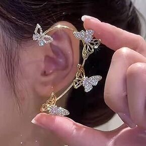BETHYNAS Glitter Rhinestone Butterfly Flower Ear Cuff Sparkly Non-Pierced Crystal Tassel Fake Earrings Climber Lady Ear Wrap Bridal Party Ear Jewelry for Women and Girls in Kuwait