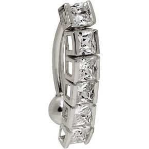 JewelryWeb الصلبة 14K الذهب الأصفر أو الأبيض الأميرة مربع زركونيا أعلى جبل زر البطن حلقة متدلية (4 مم × 20 مم) in Saudi Arabia