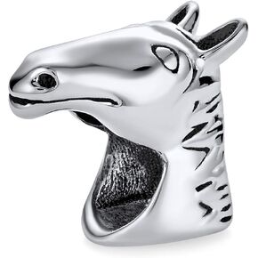 Jockey Equestrian Hat Cap Sports Helmet Western Cowgirl Champion Horse Head Lucky Horseshoe Dangle Charm Bead For Women Teen Oxidized .925 Sterling Silver Fits European Bracelet