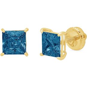 Clara Pucci 1.0 ct Brilliant Princess Cut Solitaire VVS1 Flawless Natural London Blue Topaz Gemstone Pair of Stud Earrings Solid 18K Yellow Gold Screw Back in Saudi Arabia