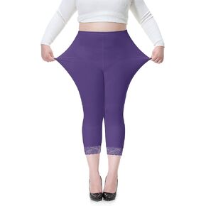 DESTTY Plus Size Leggings for Women Capri Leggings Stretchy Yoga Tights Solid with Lace Trim in Saudi Arabia