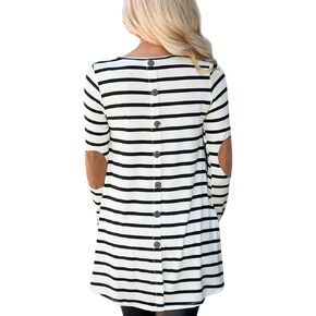 For G and PL Women Stripe Elbow Patch Button Down Back Tunic Tops in Saudi Arabia