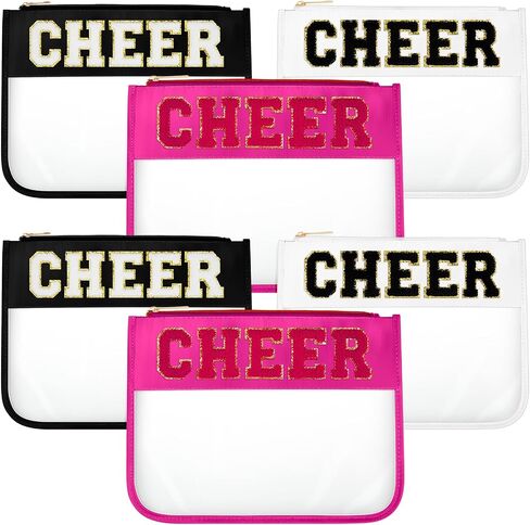 Aliceset 6 Pcs Cosmetic Cheer Bag with Chenille Letter Patches Gifts Makeup Cheerleader Bag Toiletry Pouch for Travel Women(Candy Color, Dance) in Saudi Arabia
