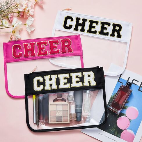 Aliceset 6 Pcs Cosmetic Cheer Bag with Chenille Letter Patches Gifts Makeup Cheerleader Bag Toiletry Pouch for Travel Women(Candy Color, Dance) in Saudi Arabia