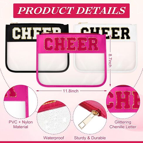 Aliceset 6 Pcs Cosmetic Cheer Bag with Chenille Letter Patches Gifts Makeup Cheerleader Bag Toiletry Pouch for Travel Women(Candy Color, Dance) in Saudi Arabia