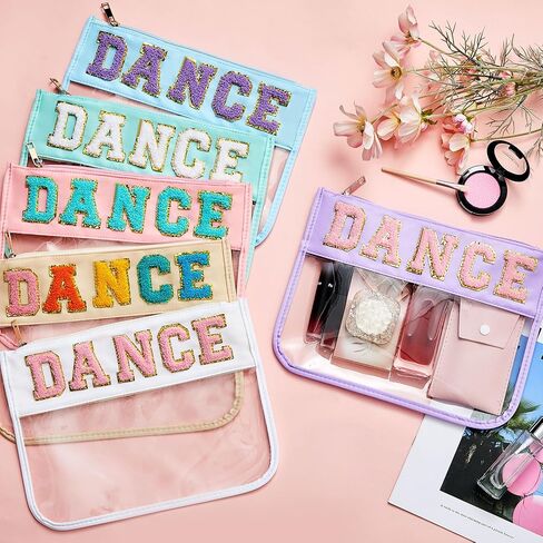Aliceset 6 Pcs Cosmetic Cheer Bag with Chenille Letter Patches Gifts Makeup Cheerleader Bag Toiletry Pouch for Travel Women(Candy Color, Dance) in Saudi Arabia