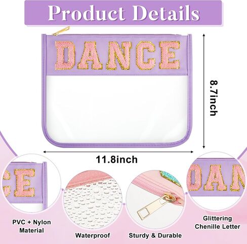 Aliceset 6 Pcs Cosmetic Cheer Bag with Chenille Letter Patches Gifts Makeup Cheerleader Bag Toiletry Pouch for Travel Women(Candy Color, Dance) in Saudi Arabia