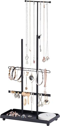 تيك توك حامل مجوهرات، منظم مجوهرات، برج مجوهرات، رف مجوهرات حامل عرض شجرة حامل ارتفاع قابل للتعديل للقلائد والاساور والاقراط والخواتم (اسود) in Kuwait