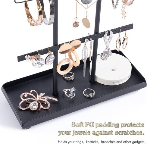 تيك توك حامل مجوهرات، منظم مجوهرات، برج مجوهرات، رف مجوهرات حامل عرض شجرة حامل ارتفاع قابل للتعديل للقلائد والاساور والاقراط والخواتم (اسود) in Kuwait