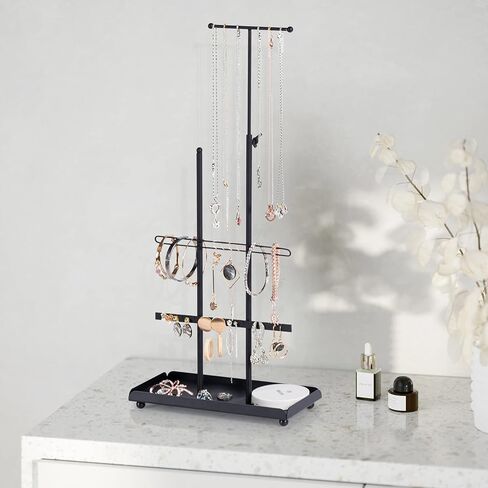 تيك توك حامل مجوهرات، منظم مجوهرات، برج مجوهرات، رف مجوهرات حامل عرض شجرة حامل ارتفاع قابل للتعديل للقلائد والاساور والاقراط والخواتم (اسود) in Kuwait