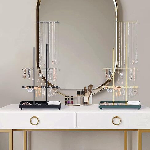 تيك توك حامل مجوهرات، منظم مجوهرات، برج مجوهرات، رف مجوهرات حامل عرض شجرة حامل ارتفاع قابل للتعديل للقلائد والاساور والاقراط والخواتم (اسود) in Kuwait