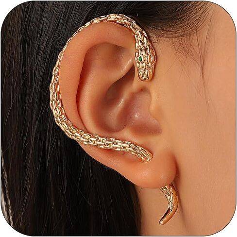 Gothic Snake Ear Cuff Earrings Punk Silver Gold Snake Earrings Personalized Perforated Snake Earrings Snake Hanging Statement Earrings Jewelry for Women in Saudi Arabia