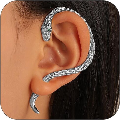 Gothic Snake Ear Cuff Earrings Punk Silver Gold Snake Earrings Personalized Perforated Snake Earrings Snake Hanging Statement Earrings Jewelry for Women in Saudi Arabia