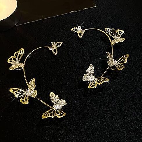 BETHYNAS Glitter Rhinestone Butterfly Flower Ear Cuff Sparkly Non-Pierced Crystal Tassel Fake Earrings Climber Lady Ear Wrap Bridal Party Ear Jewelry for Women and Girls in Kuwait
