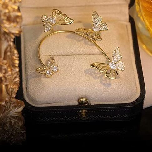 BETHYNAS Glitter Rhinestone Butterfly Flower Ear Cuff Sparkly Non-Pierced Crystal Tassel Fake Earrings Climber Lady Ear Wrap Bridal Party Ear Jewelry for Women and Girls in Kuwait