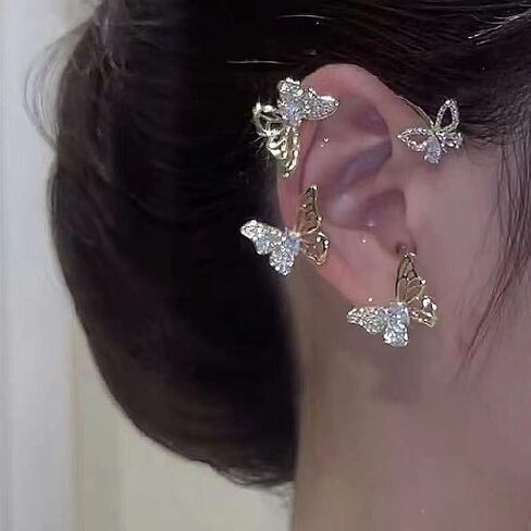 BETHYNAS Glitter Rhinestone Butterfly Flower Ear Cuff Sparkly Non-Pierced Crystal Tassel Fake Earrings Climber Lady Ear Wrap Bridal Party Ear Jewelry for Women and Girls in Kuwait