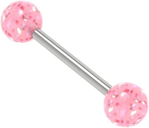 Loving My Bump Tongue Bars/Nipple Rings | Surgical steel 316L barbells body piercing | 14G (1.6mm) Thickness, 14mm bar length, 6mm Glitter Balls in Saudi Arabia