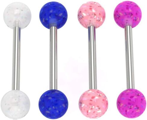 Loving My Bump Tongue Bars/Nipple Rings | Surgical steel 316L barbells body piercing | 14G (1.6mm) Thickness, 14mm bar length, 6mm Glitter Balls in Saudi Arabia